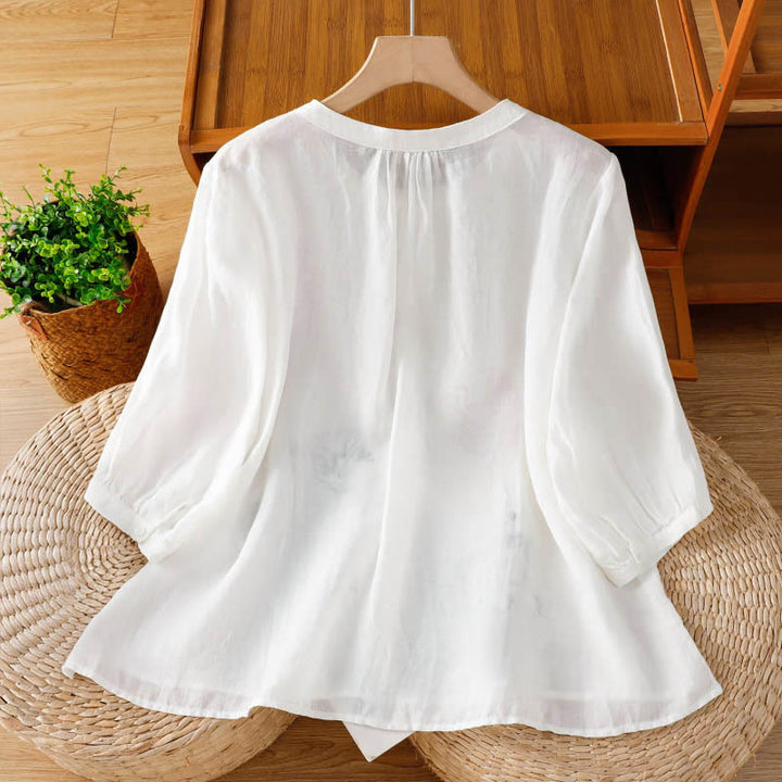 Buddha Stones Camicia da donna in poliestere con maniche corte e scollo rotondo e motivo a zucca corallo - image 9