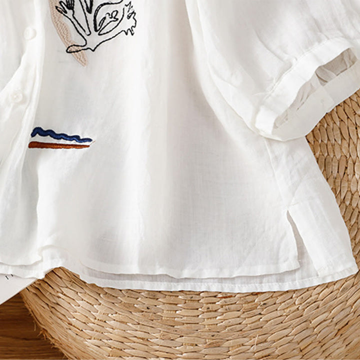 Buddha Stones Camicia da donna in poliestere con maniche corte e scollo rotondo e motivo a zucca corallo - image 13