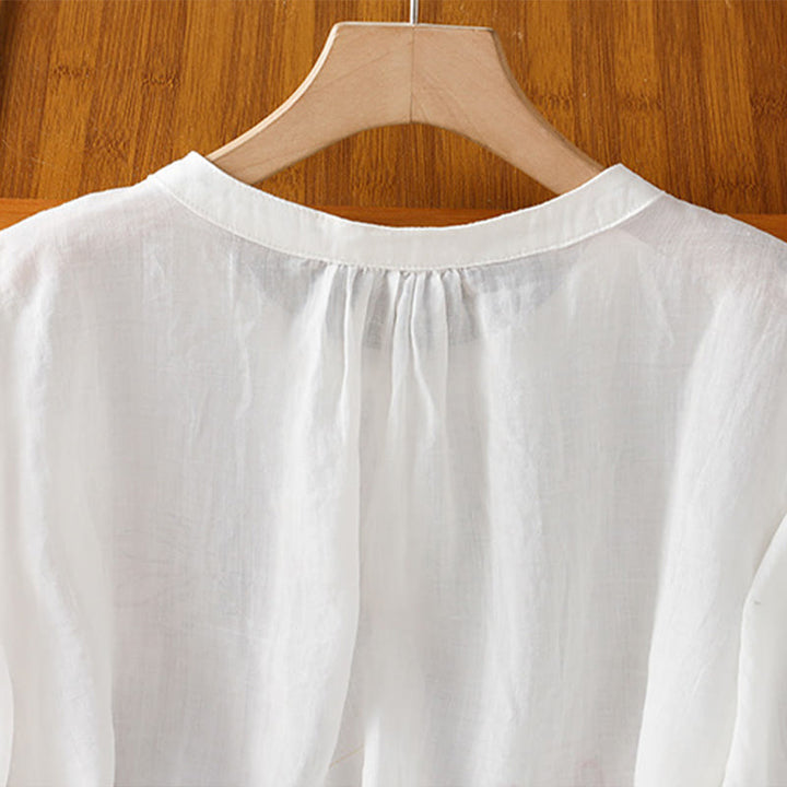 Buddha Stones Camicia da donna in poliestere con maniche corte e scollo rotondo e motivo a zucca corallo - image 16