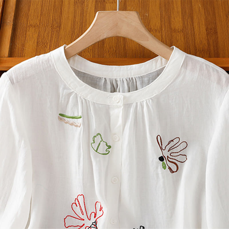 Buddha Stones Camicia da donna in poliestere con maniche corte e scollo rotondo e motivo a zucca corallo - image 10