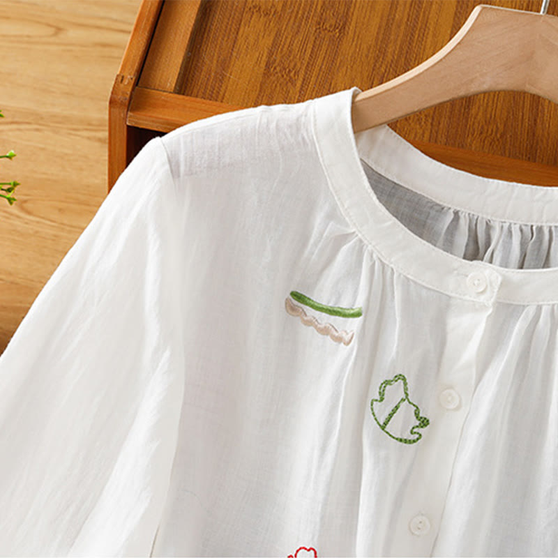 Buddha Stones Camicia da donna in poliestere con maniche corte e scollo rotondo e motivo a zucca corallo - image 11