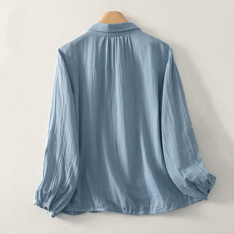 Buddha Stones Camicia da donna in poliestere a maniche lunghe con scollo rotondo tinta unita - image 1