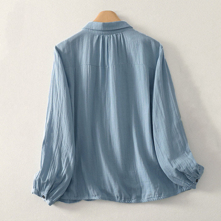 Buddha Stones Camicia da donna in poliestere a maniche lunghe con scollo rotondo tinta unita - image 1