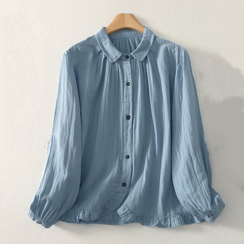 Buddha Stones Camicia da donna in poliestere a maniche lunghe con scollo rotondo tinta unita - AzzurroCielo Chiaro - US8-10, UK/AU12-14, EU40-42 (2XL) - image 0