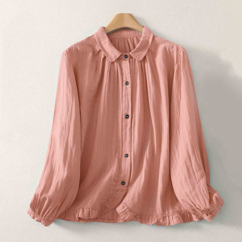 Buddha Stones Camicia da donna in poliestere a maniche lunghe con scollo rotondo tinta unita - Salmone chiaro - US8-10, UK/AU12-14, EU40-42 (2XL) - image 9