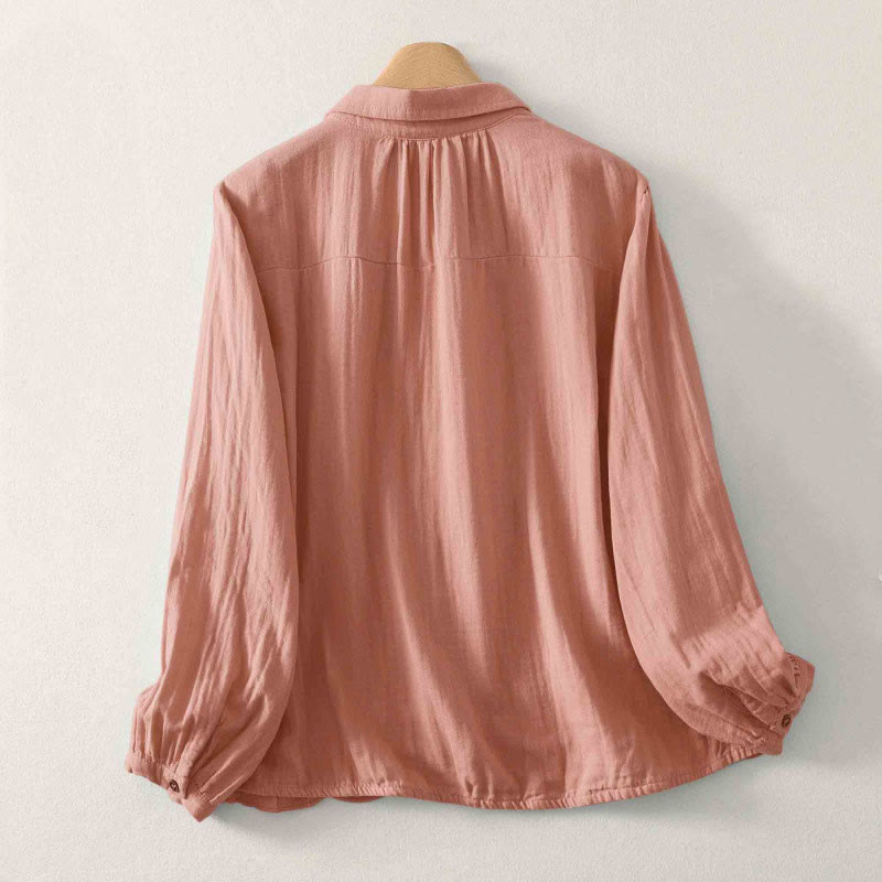 Buddha Stones Camicia da donna in poliestere a maniche lunghe con scollo rotondo tinta unita - image 10