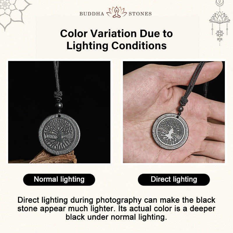 Collana con ciondolo di protezione in pietra di shungite autentica con motivo intagliato dell'albero della vita Buddha Stones - image 4