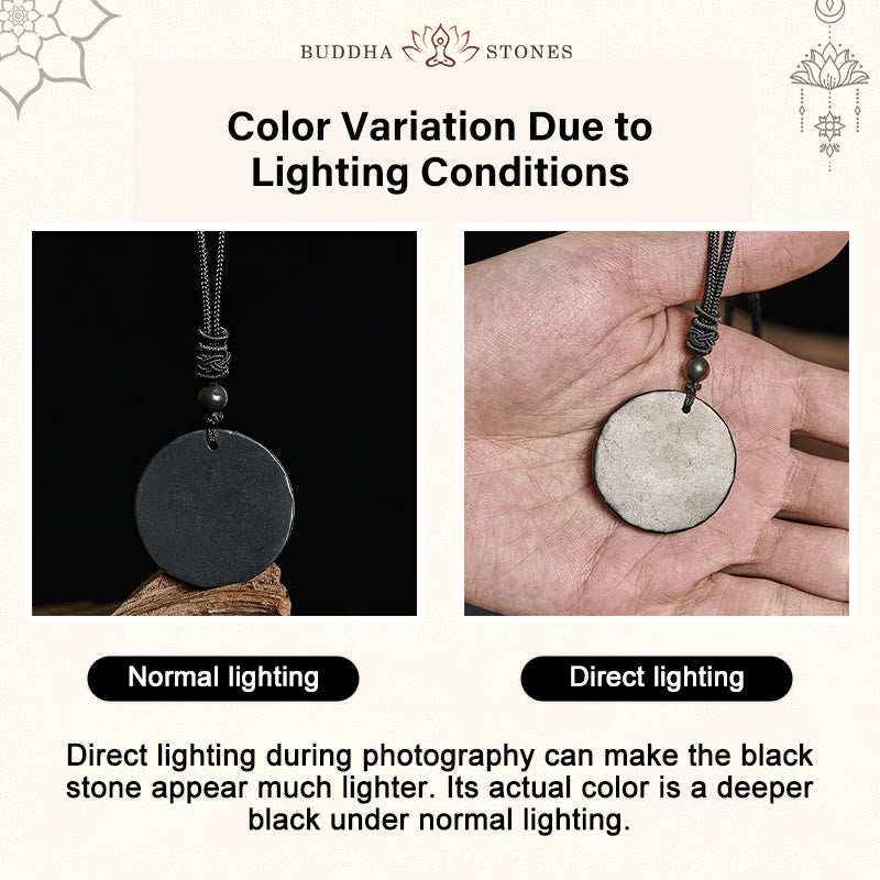 Collana con ciondolo di protezione in pietra di shungite autentica con cerchio Buddha Stones dal design semplice - image 4