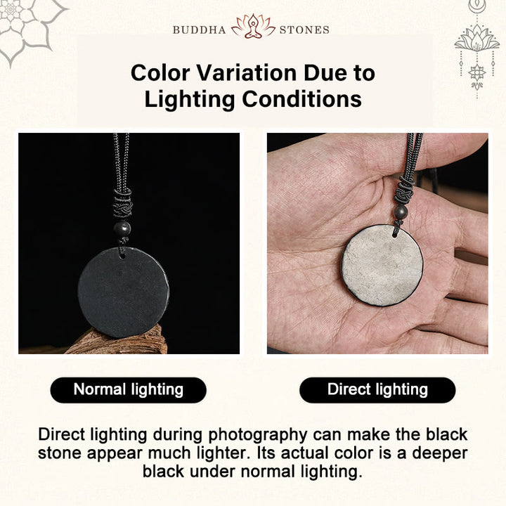 Collana con ciondolo di protezione in pietra di shungite autentica con cerchio Buddha Stones dal design semplice - image 4
