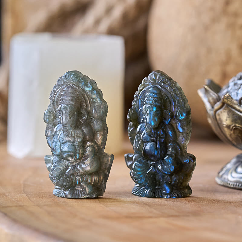 Buddha Stones Statua di guarigione in labradorite, decorazione per la casa, statuetta di elefante Ganesh Ganpati - Ganesh 4,7*2,7*1,3 cm (solo una decorazione) - image 0