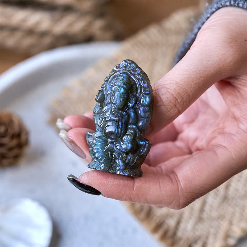 Buddha Stones Statua di guarigione in labradorite, decorazione per la casa, statuetta di elefante Ganesh Ganpati - image 3