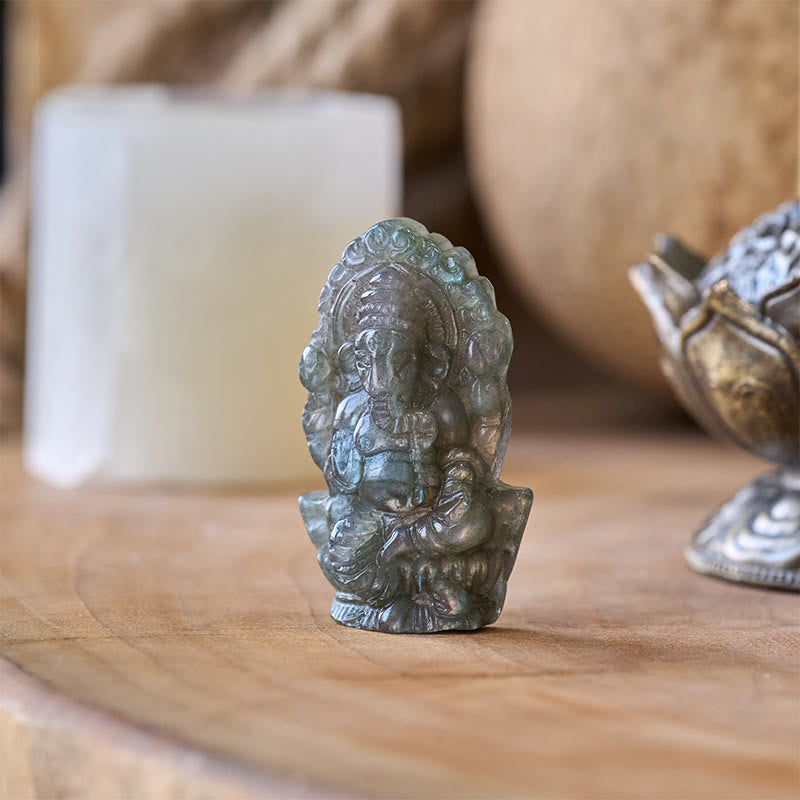 Buddha Stones Statua di guarigione in labradorite, decorazione per la casa, statuetta di elefante Ganesh Ganpati - image 1