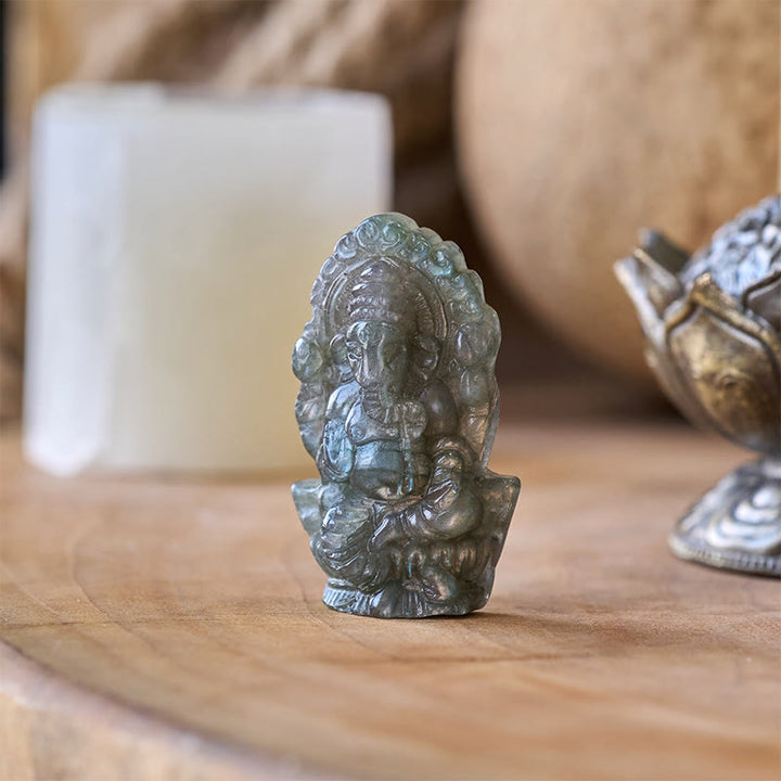 Buddha Stones Statua di guarigione in labradorite, decorazione per la casa, statuetta di elefante Ganesh Ganpati - image 1