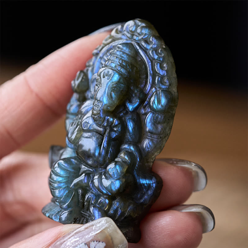Buddha Stones Statua di guarigione in labradorite, decorazione per la casa, statuetta di elefante Ganesh Ganpati - image 5