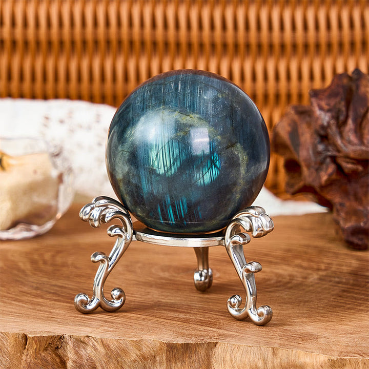 Buddha Stones Statuetta a forma di sfera rotonda in labradorite naturale, decorazione per ufficio e casa - 7-8 cm (diametro) - image 0
