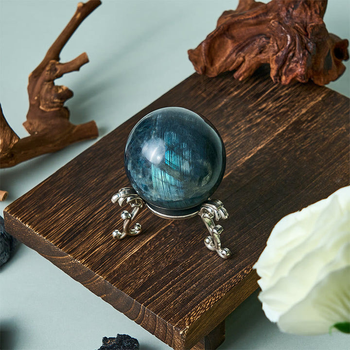 Buddha Stones Statuetta a forma di sfera rotonda in labradorite naturale, decorazione per ufficio e casa - image 3
