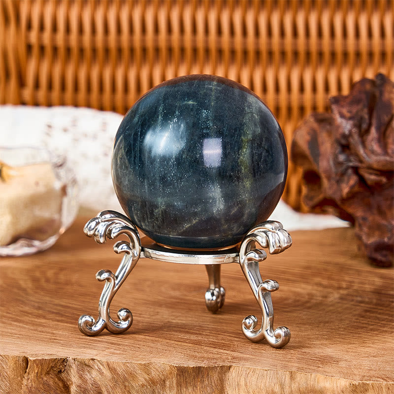 Buddha Stones Statuetta a forma di sfera rotonda in labradorite naturale, decorazione per ufficio e casa - image 1