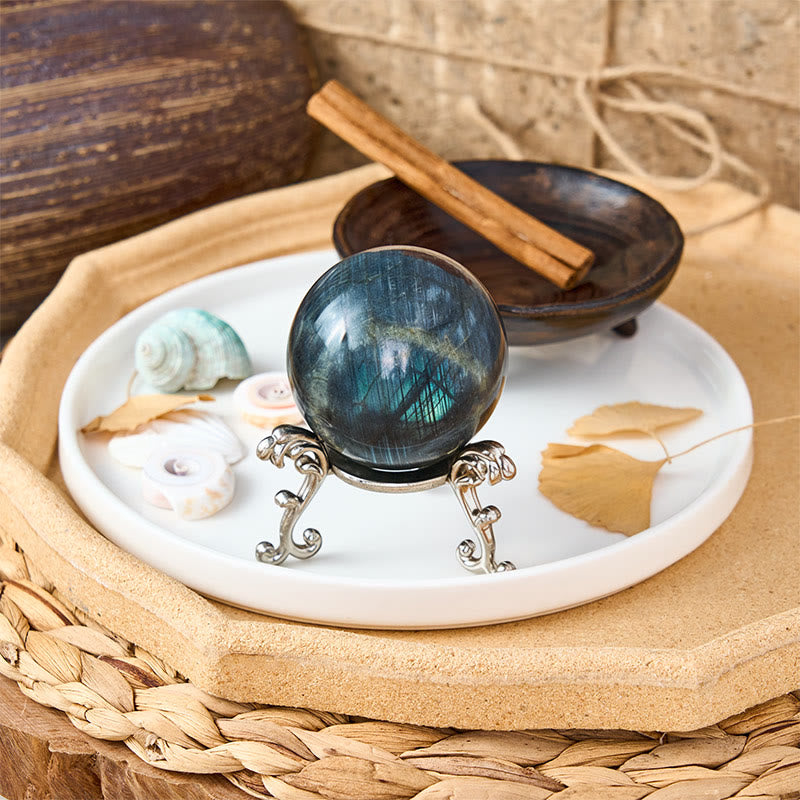 Buddha Stones Statuetta a forma di sfera rotonda in labradorite naturale, decorazione per ufficio e casa - image 2