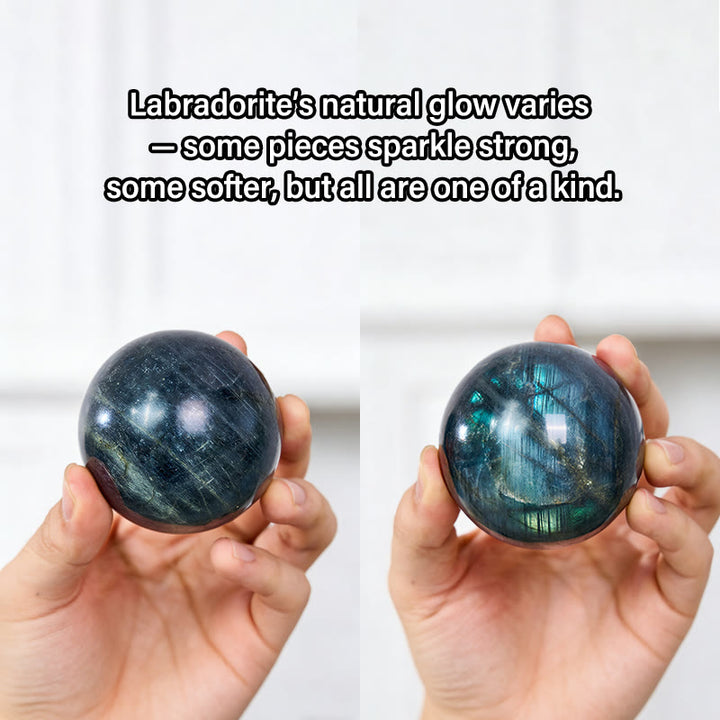 Buddha Stones Statuetta a forma di sfera rotonda in labradorite naturale, decorazione per ufficio e casa - image 4