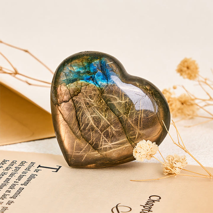 Buddha Stones Decorazione con statuetta curativa in pietra naturale a forma di cuore in labradorite - image 1