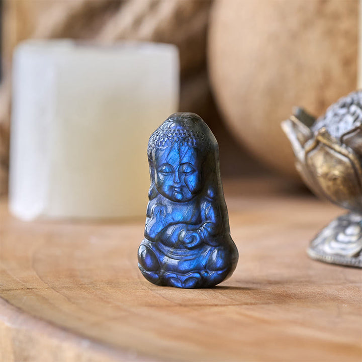 Buddha Stones Statua di guarigione in labradorite naturale con simbolo del Buddha, decorazione per la casa - Buddha 4,5*2,3*1 cm - image 0