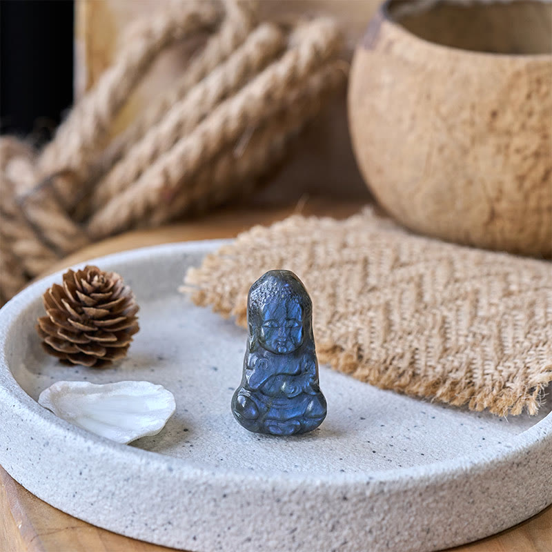 Buddha Stones Statua di guarigione in labradorite naturale con simbolo del Buddha, decorazione per la casa - image 6