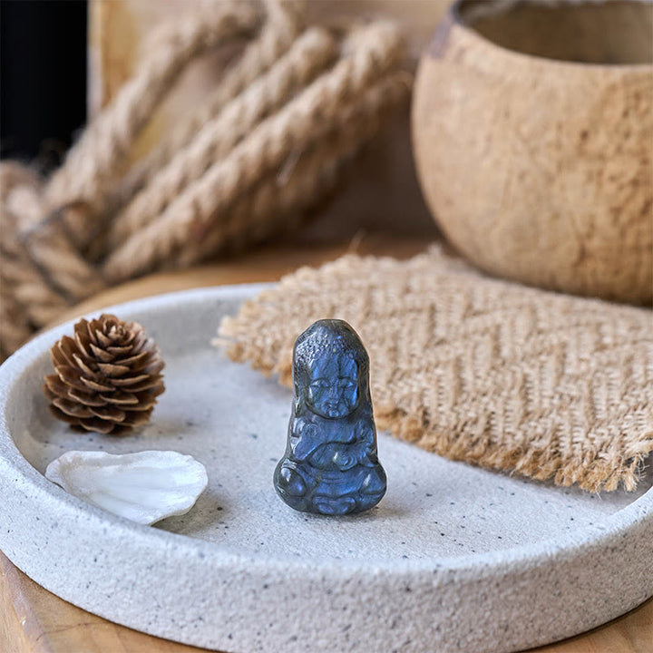 Buddha Stones Statua di guarigione in labradorite naturale con simbolo del Buddha, decorazione per la casa - image 6