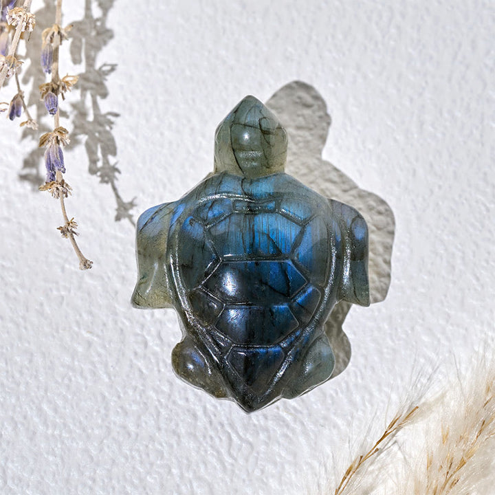 Buddha Stones Statuetta di tartaruga in labradorite naturale, statua di protezione della saggezza, decorazione per la casa - image 3