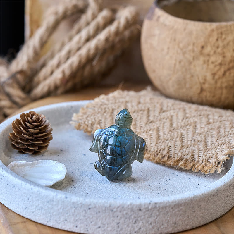 Buddha Stones Statuetta di tartaruga in labradorite naturale, statua di protezione della saggezza, decorazione per la casa - image 5
