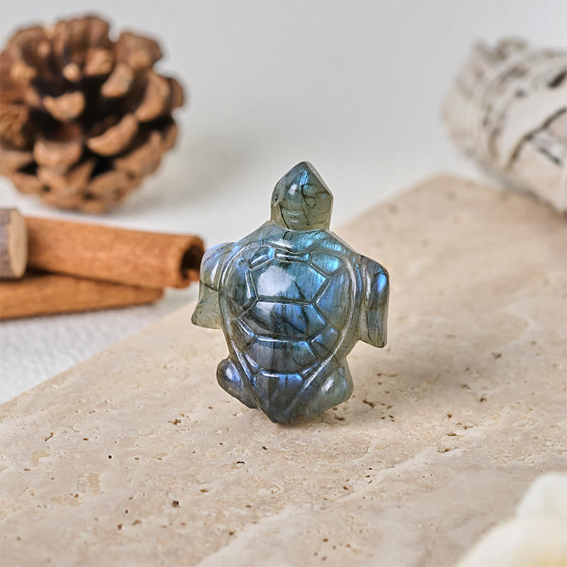 Buddha Stones Statuetta di tartaruga in labradorite naturale, statua di protezione della saggezza, decorazione per la casa - image 1