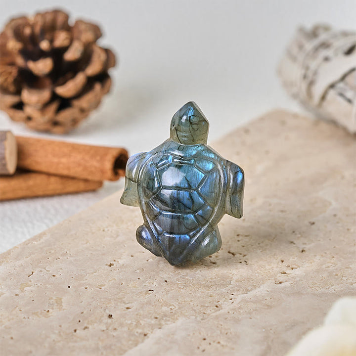 Buddha Stones Statuetta di tartaruga in labradorite naturale, statua di protezione della saggezza, decorazione per la casa - image 1