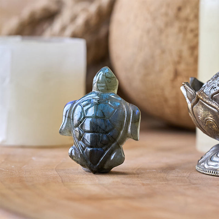 Buddha Stones Statuetta di tartaruga in labradorite naturale, statua di protezione della saggezza, decorazione per la casa - image 2