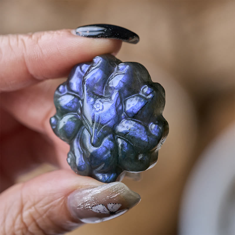 Buddha Stones Statuetta in labradorite intagliata a forma di volpe a nove code, decorazione della statua della saggezza e della guarigione - Volpe a nove code 4,5*1,3 cm - Il colore può variare - image 0