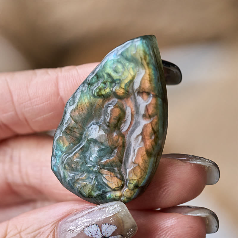 Buddha Stones Statua di Buddha in labradorite naturale con incisione a forma di lacrima, decorazione per la casa - Buddha giallo 3,5*3,5*0,8 cm - image 0