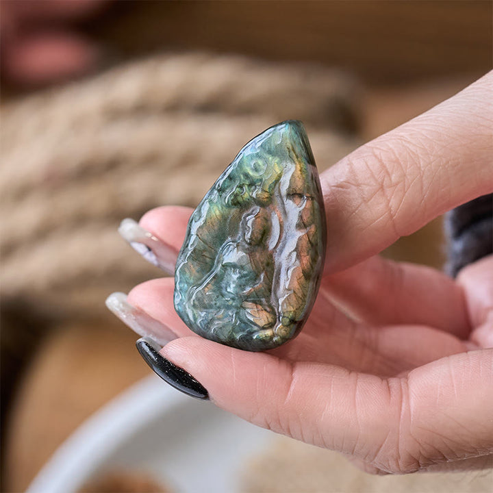 Buddha Stones Statua di Buddha in labradorite naturale con incisione a forma di lacrima, decorazione per la casa - image 3