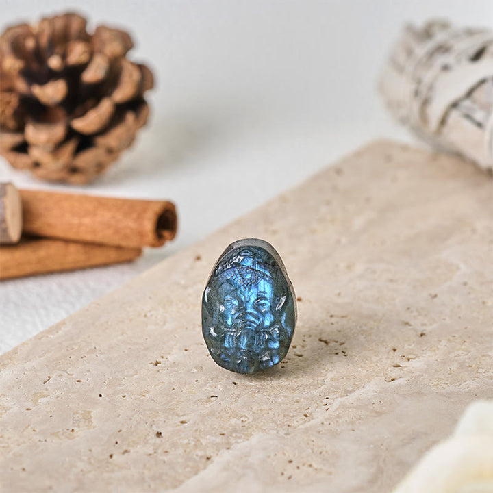 Buddha Stones Statua di protezione curativa in labradorite naturale con statuetta di elefante Ganesh, decorazione per la casa - image 2