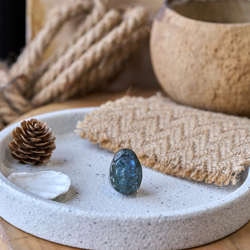 Buddha Stones Statua di protezione curativa in labradorite naturale con statuetta di elefante Ganesh, decorazione per la casa - image 5