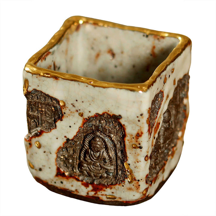 Buddha Stones Tazza da tè in ceramica Shino Buddha Dunhuang dipinta a mano, tazza da tè Kung Fu - image 8