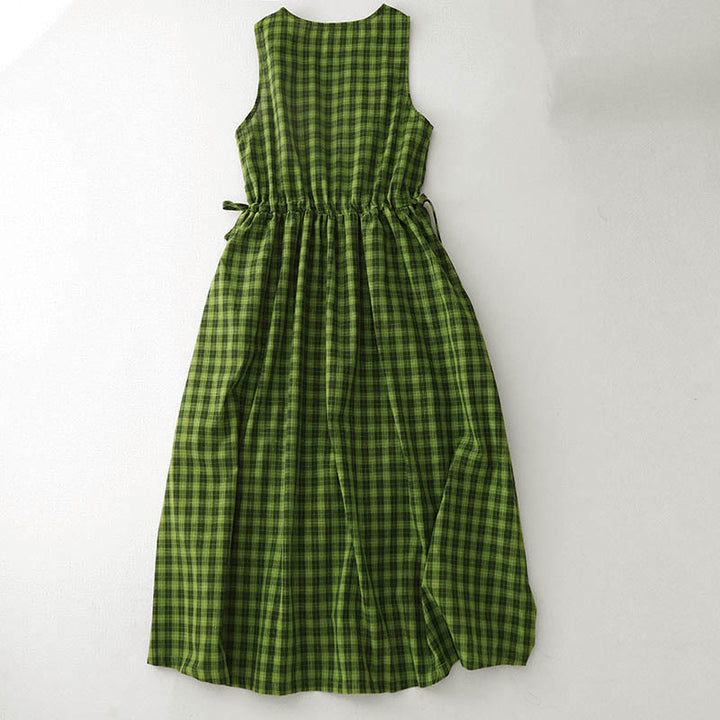 Buddha Stones Abito estivo midi senza maniche a quadri con tasche - image 1