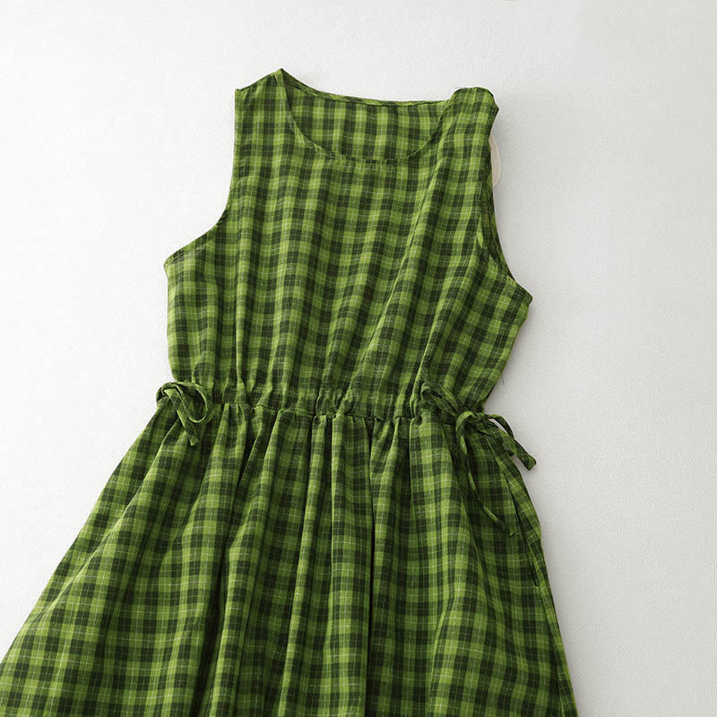 Buddha Stones Abito estivo midi senza maniche a quadri con tasche - image 3