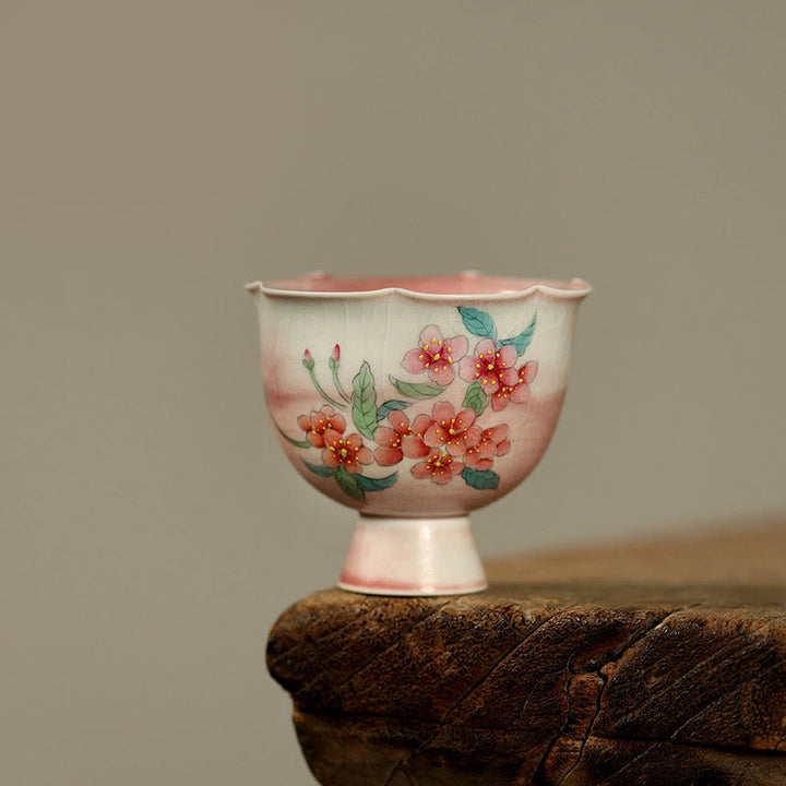 Buddha Stones Tazza da tè in ceramica dipinta a mano con fiore di orchidea e begonia, tazza da tè Kung Fu da 75 ml - Fiore di begonia 7,3 cm*5,5 cm*75 ml - image 3
