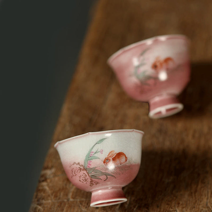 Buddha Stones Tazza da tè in ceramica dipinta a mano con fiore di orchidea e begonia, tazza da tè Kung Fu da 75 ml - image 5