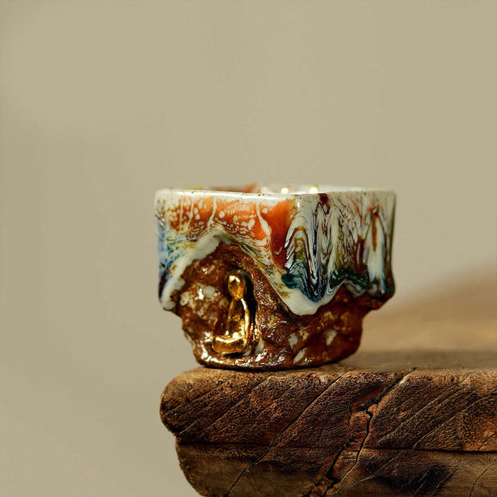 Buddha Stones Tazza da tè in ceramica Shino raffigurante il Buddha in meditazione di Dunhuang dipinta a mano, tazza da tè Kung Fu - Buddha in meditazione 6 cm*6 cm*75 ml - image 0
