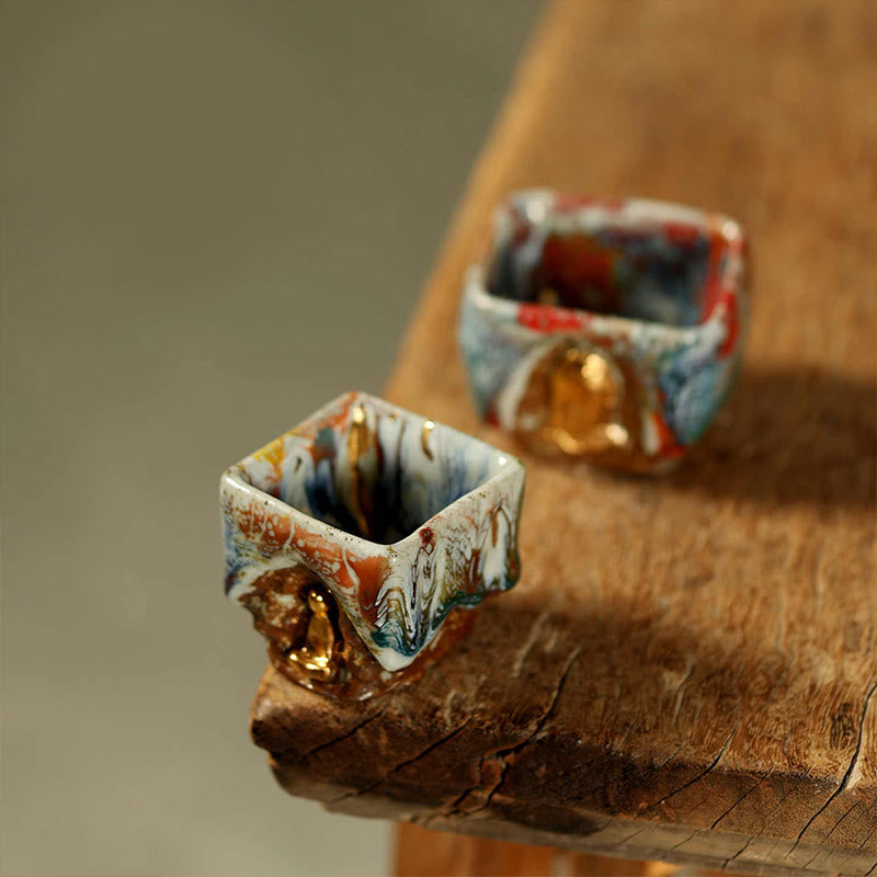 Buddha Stones Tazza da tè in ceramica Shino raffigurante il Buddha in meditazione di Dunhuang dipinta a mano, tazza da tè Kung Fu - Set da 2 pezzi - image 14