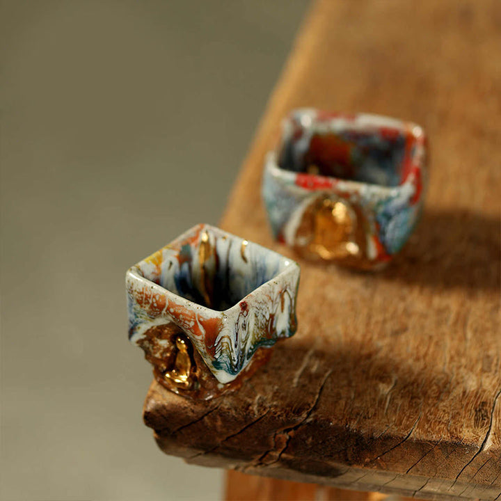 Buddha Stones Tazza da tè in ceramica Shino raffigurante il Buddha in meditazione di Dunhuang dipinta a mano, tazza da tè Kung Fu - Set da 2 pezzi - image 14