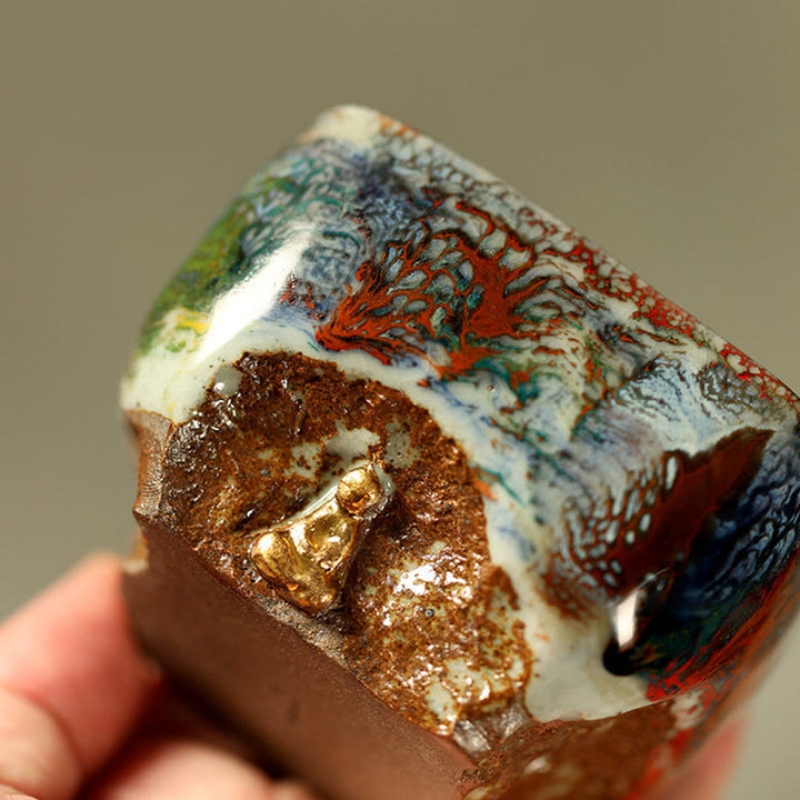 Buddha Stones Tazza da tè in ceramica Shino raffigurante il Buddha in meditazione di Dunhuang dipinta a mano, tazza da tè Kung Fu - image 9