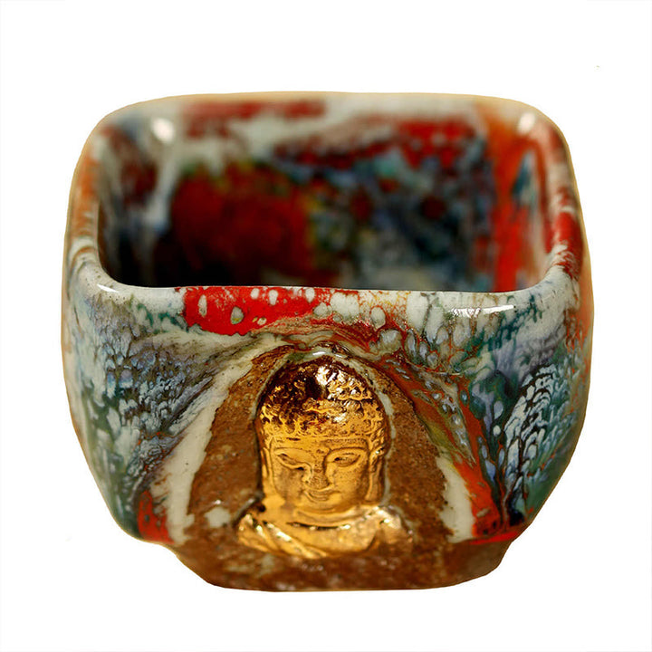 Buddha Stones Tazza da tè in ceramica Shino raffigurante il Buddha in meditazione di Dunhuang dipinta a mano, tazza da tè Kung Fu - image 13