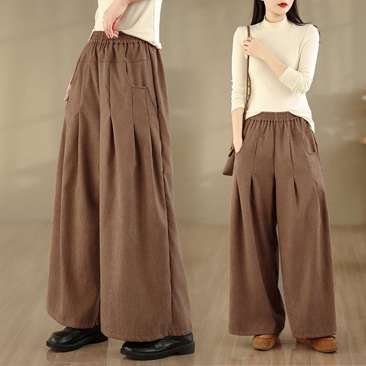 Buddha Stones Pantaloni larghi da donna in velluto a coste marrone chiaro primaverile con tasche - Perù - US8-10, UK/AU12-14, EU40-42 (2XL) - image 0