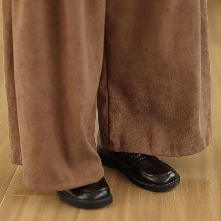 Buddha Stones Pantaloni larghi da donna in velluto a coste marrone chiaro primaverile con tasche - image 10