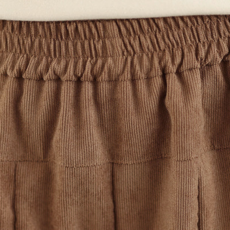 Buddha Stones Pantaloni larghi da donna in velluto a coste marrone chiaro primaverile con tasche - image 9